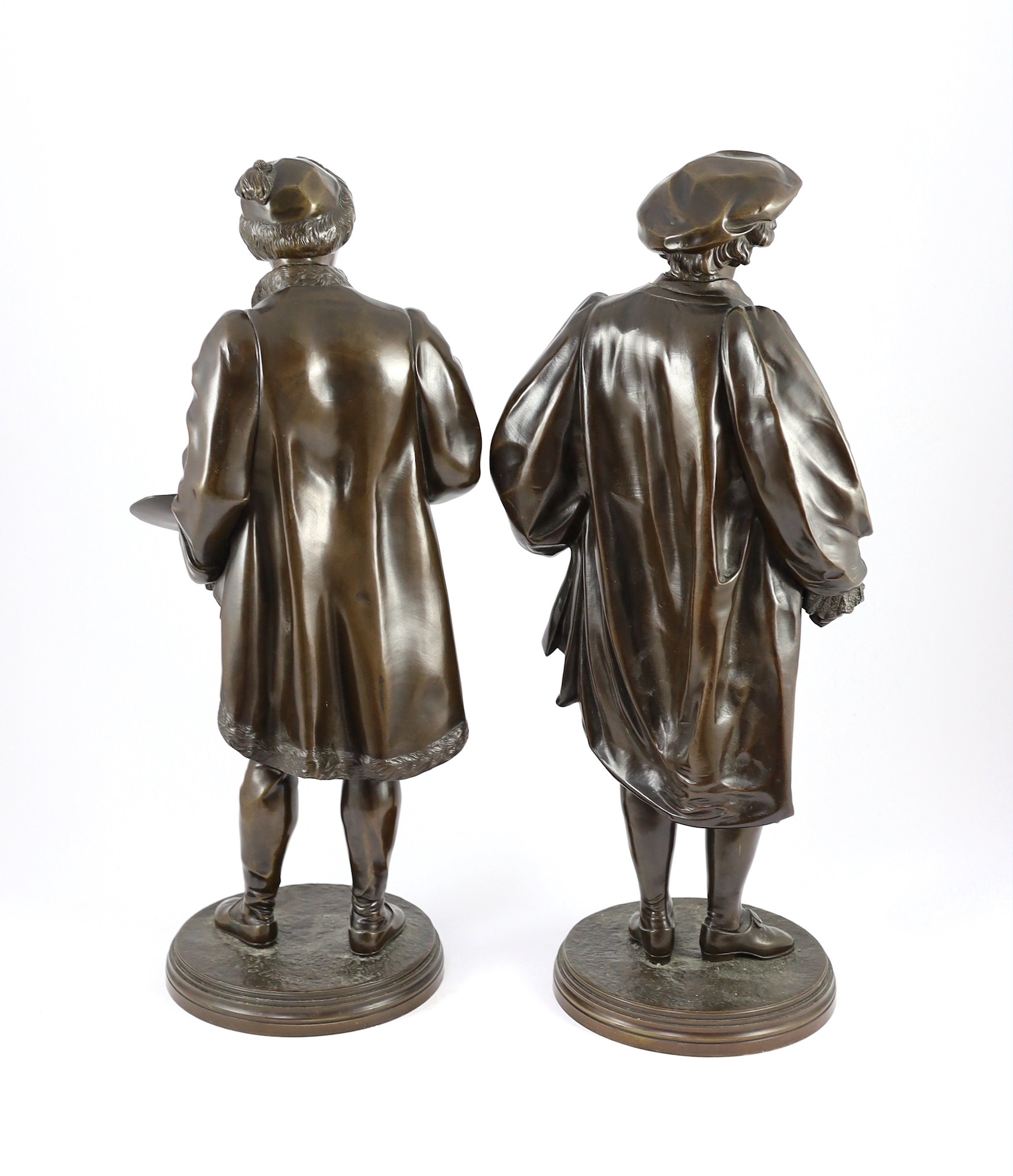 , Jean Jules Salmson (1823-1902). A pair of bronze figures of Sir Joshua Reynolds and William Hogarth, 57cm high